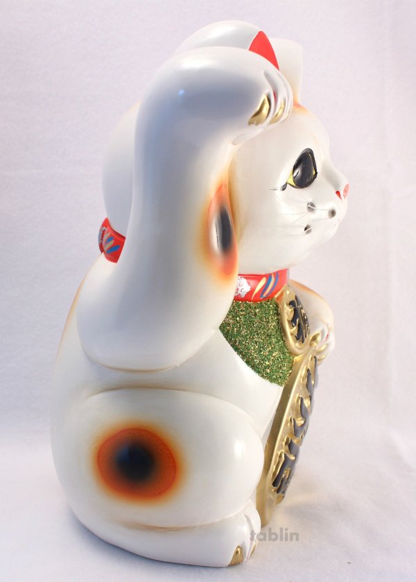 Photo4: Japanese Lucky Cat Tokoname ware YT Porcelain Maneki Neko koban H25cm