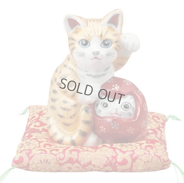 Photo1: Japanese Lucky Cat Kutani Porcelain Maneki Neko gosan kinsaiyu H 16cm 