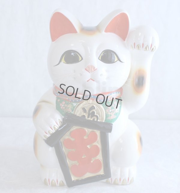 Photo1: Japanese Lucky Cat Tokoname YT Porcelain Maneki Neko ooiri left hand H33cm