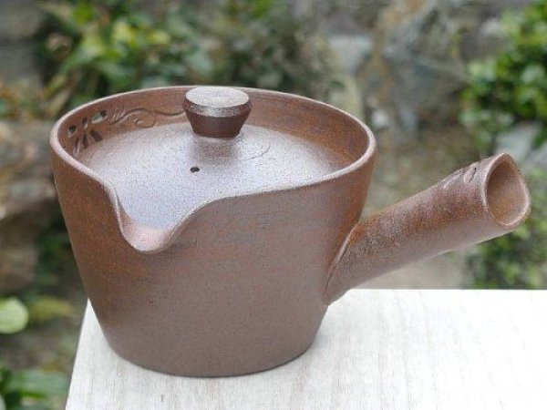 Photo1: Kiyomizu Kyoto kumagai pottery tea pot kyusu flower hana sukashi 230ml