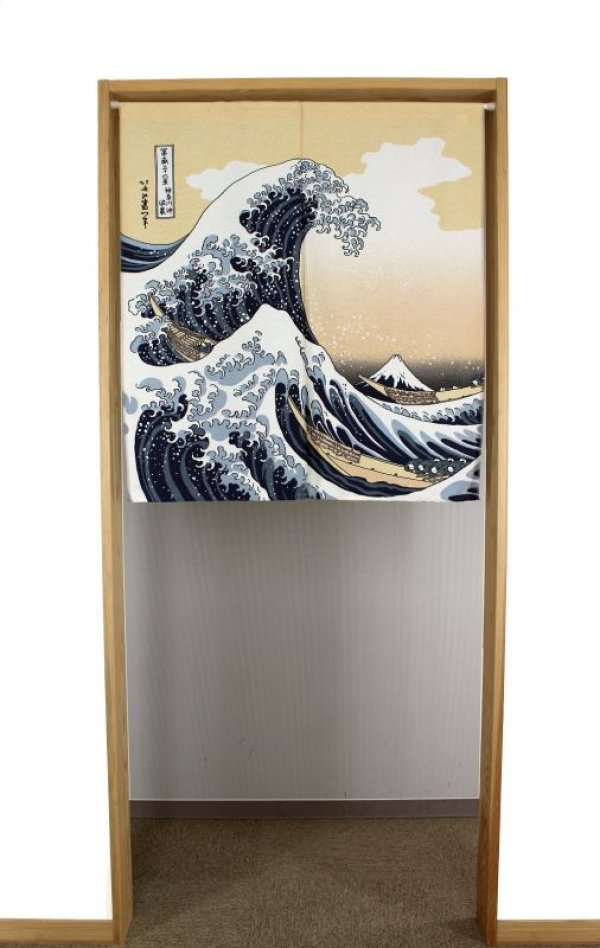 Photo1: Noren nm Japanese door curtain Ukiyoe Hokusai Shiranami 85 x 90cm