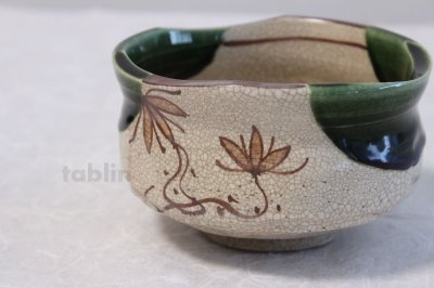 Photo2: Mino yaki ware Japanese tea bowl Oribe Naruoki chawan Matcha Green Tea