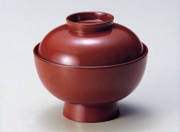 Photo1: Japanese Echizen Urushi lacquer soup bowl wan red zouni w/ lid D13.1cm　 (1)