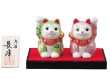 Photo10: Japanese Lucky Cat Kutani Porcelain Maneki Neko ninana green pink H 8cm set of 2 (10)