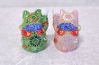 Photo4: Japanese Lucky Cat Kutani Porcelain Maneki Neko ninana green pink H 8cm set of 2 (4)