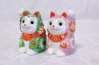 Photo8: Japanese Lucky Cat Kutani Porcelain Maneki Neko ninana green pink H 8cm set of 2 (8)