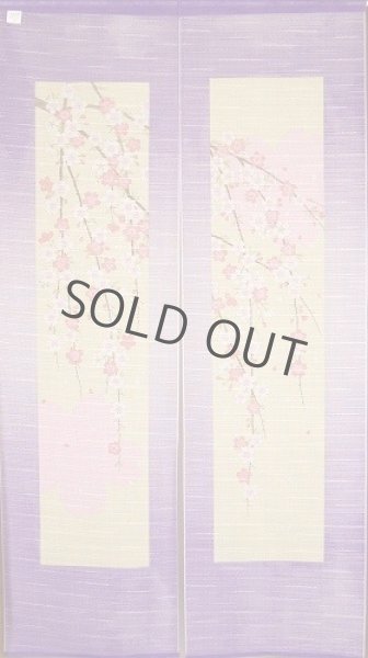 Photo1: Noren Japanese Curtain Doorway NM SD purple window sakura cherry 85 x 150 cm (1)