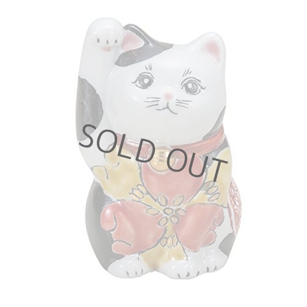 Photo1: Maneki Neko Japanese Lucky Cat Kutani Porcelain flower iroe H11.5cm (1)