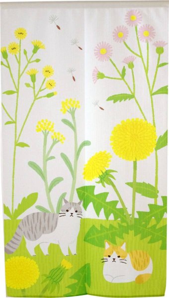 Photo1: Noren CSMO Japanese door curtain cat dandelion shino 85 x 150 cm (1)