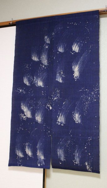 Photo1: Kyoto Noren SB Japanese batik door curtain Shibuki Splash indigo 88cm x 150cm (1)