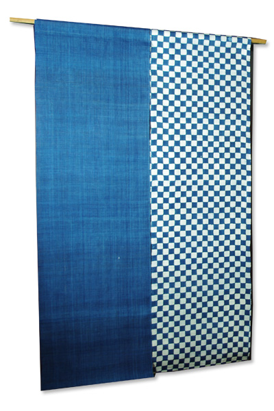 Noren Mitsuru Japanese linen door curtain kusakizome itimatsu blue