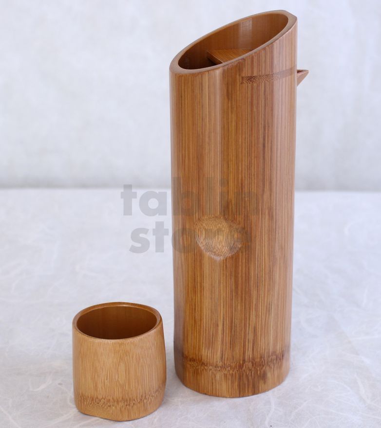 Bamboo Sake Bottle and a Cup Made in Japan Natural Bamboo 