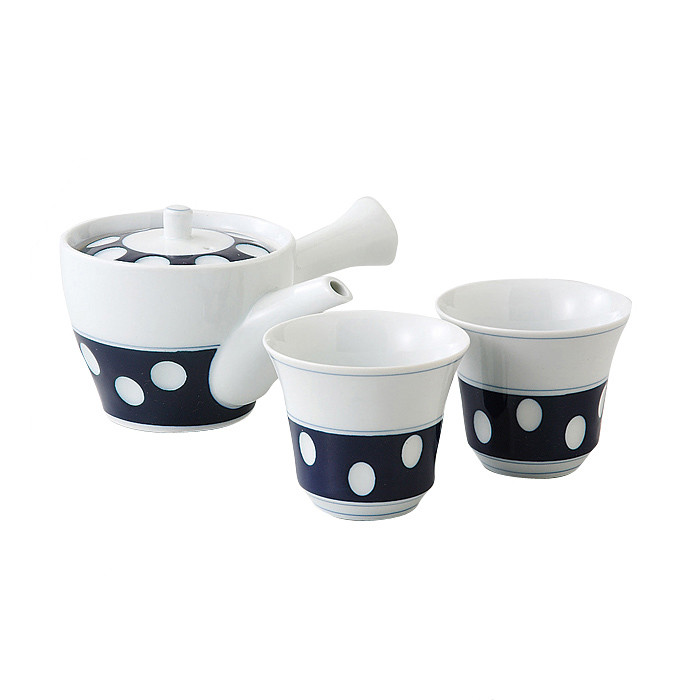Arita porcelain kyusu Japanese tea pot cup set retoro polka dots 325ml